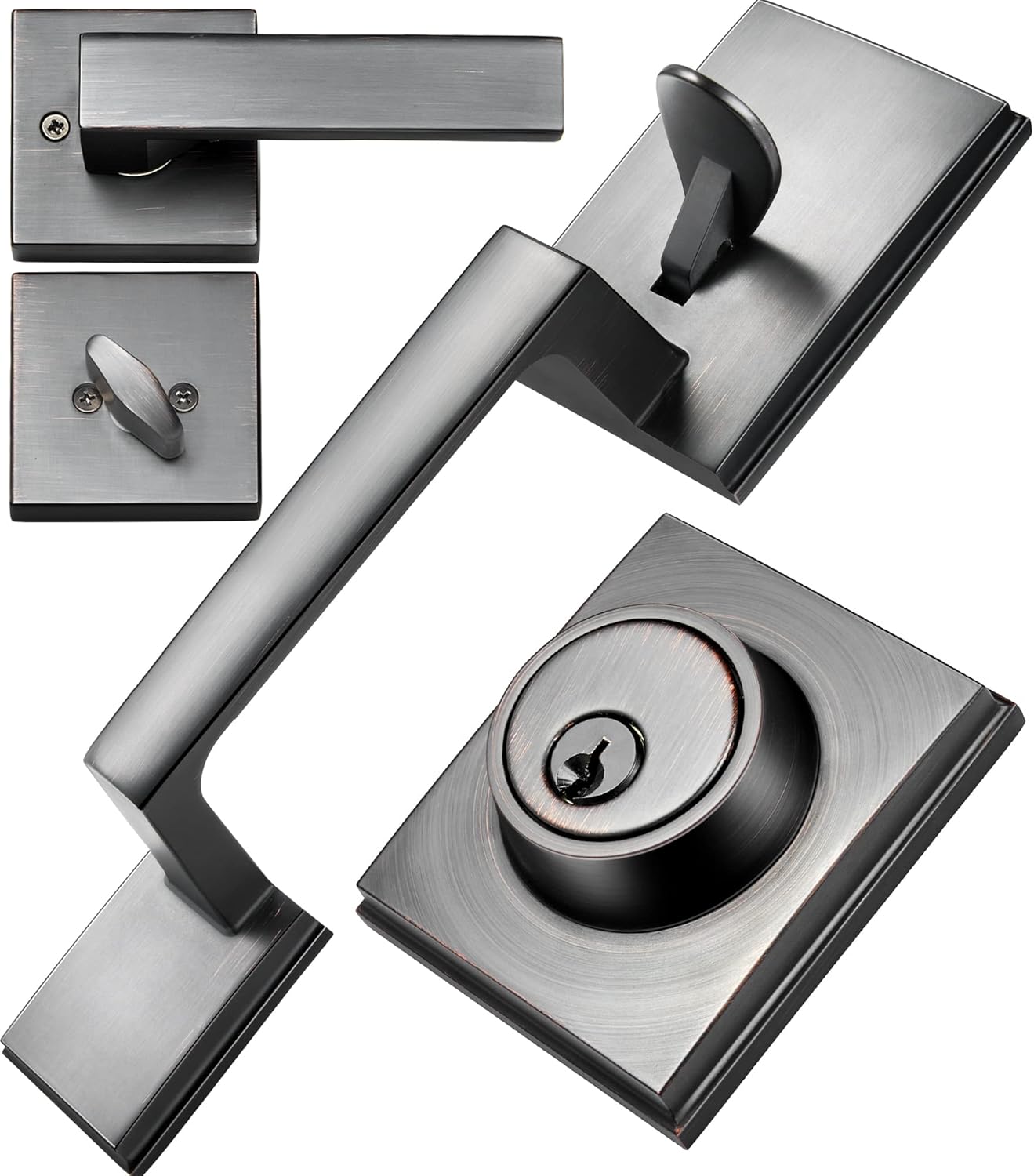 Keyless Entry Door Lock with Handle and Deadbolt, Black, Pack of 2 P689