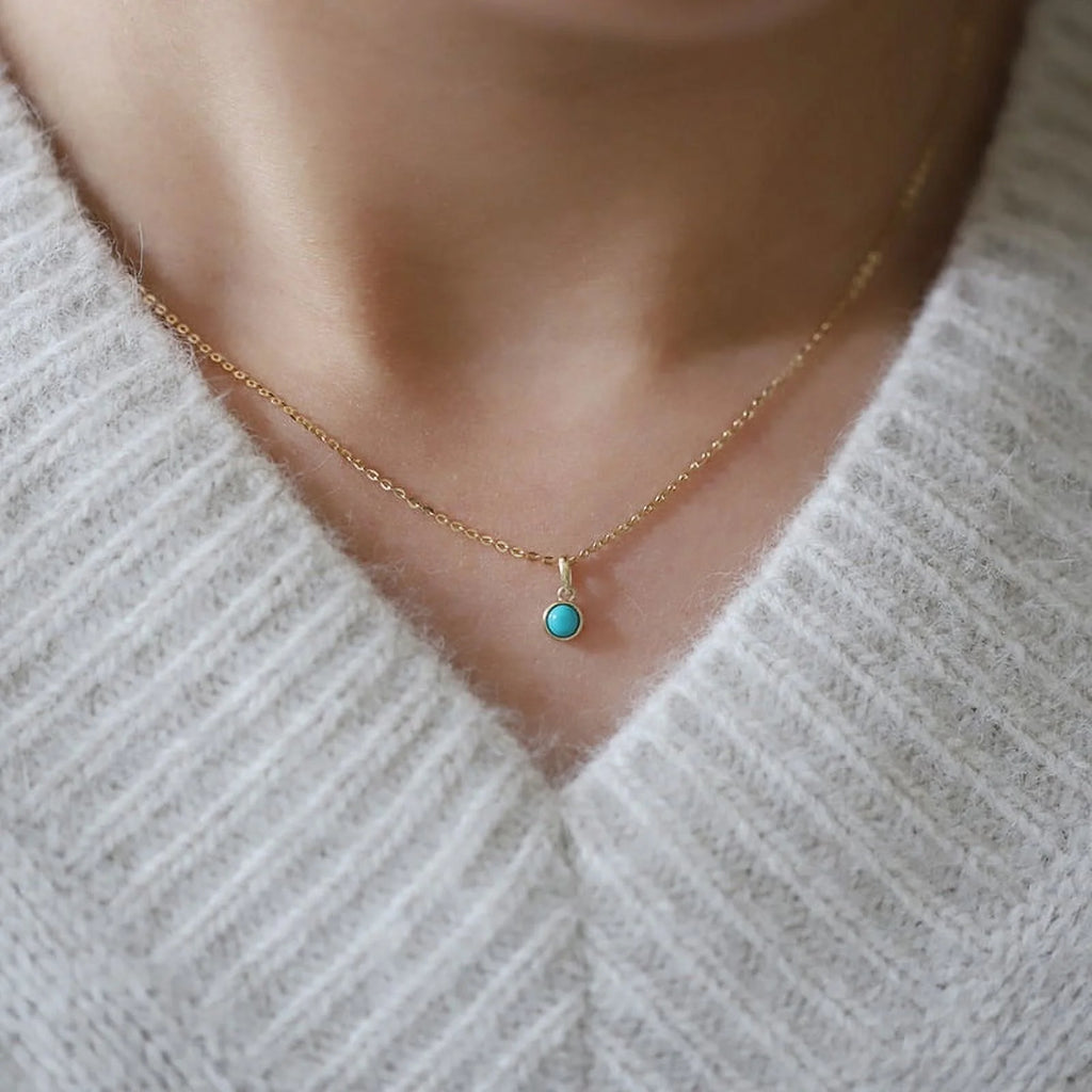 Blue Turquoise Gold Filled Sterling Silver Necklace X155