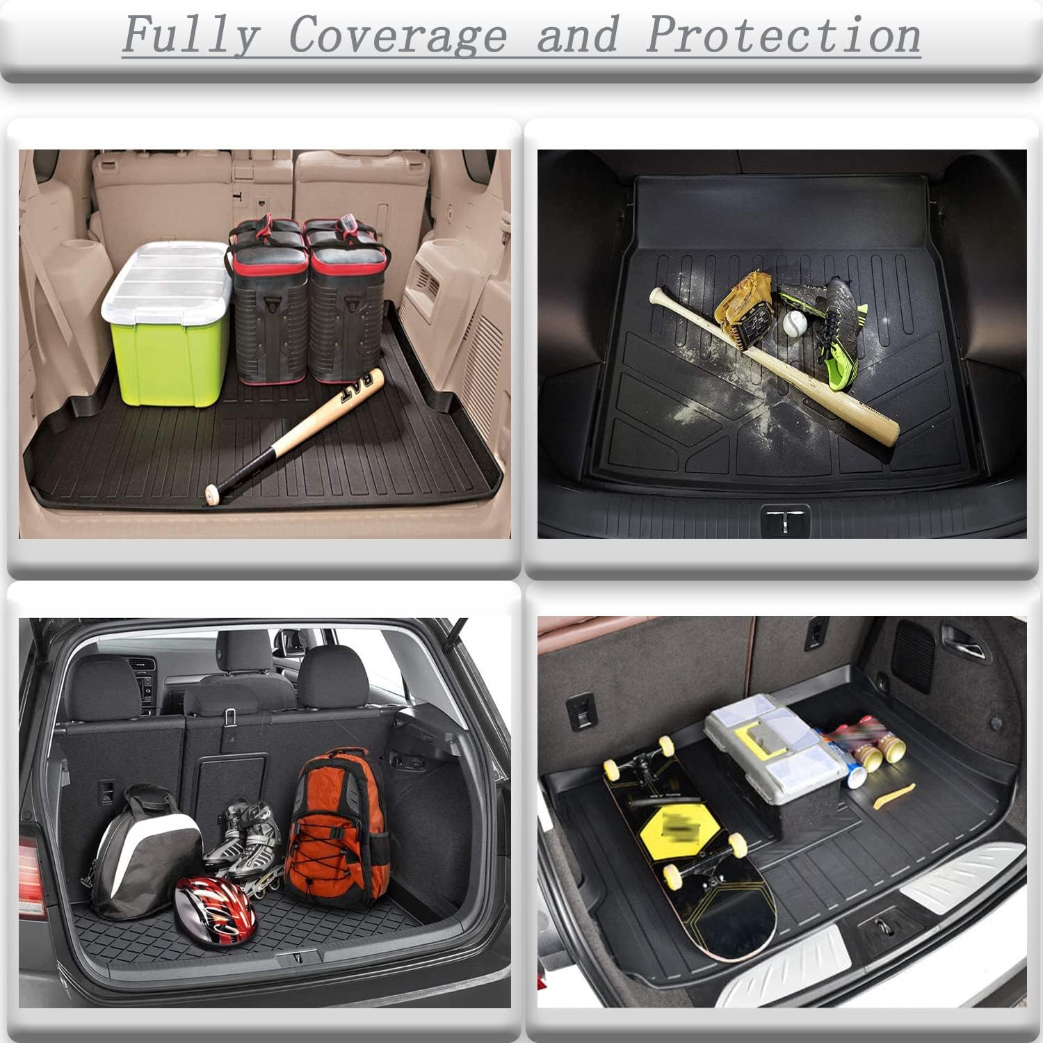 Black 3D Waterproof TPO Rear Cargo Liners Trunk Tray Mats Pack of 2 U978316