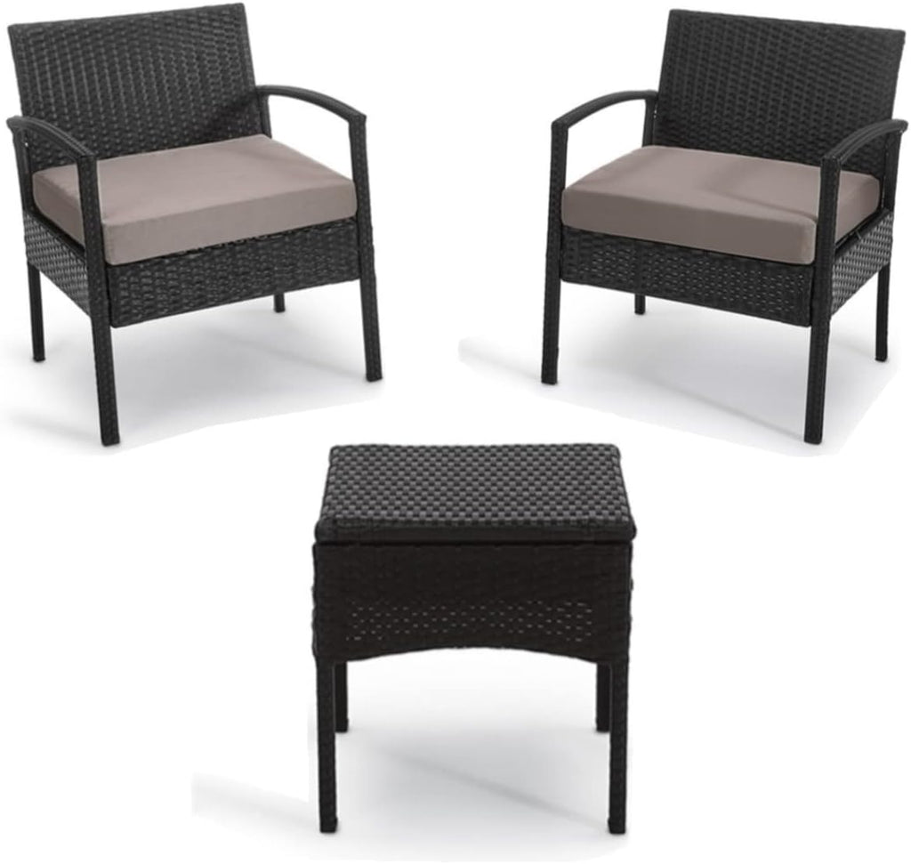 3 PCS Patio Rattan Conversation Chair Set with Coffee Table Blue X520
