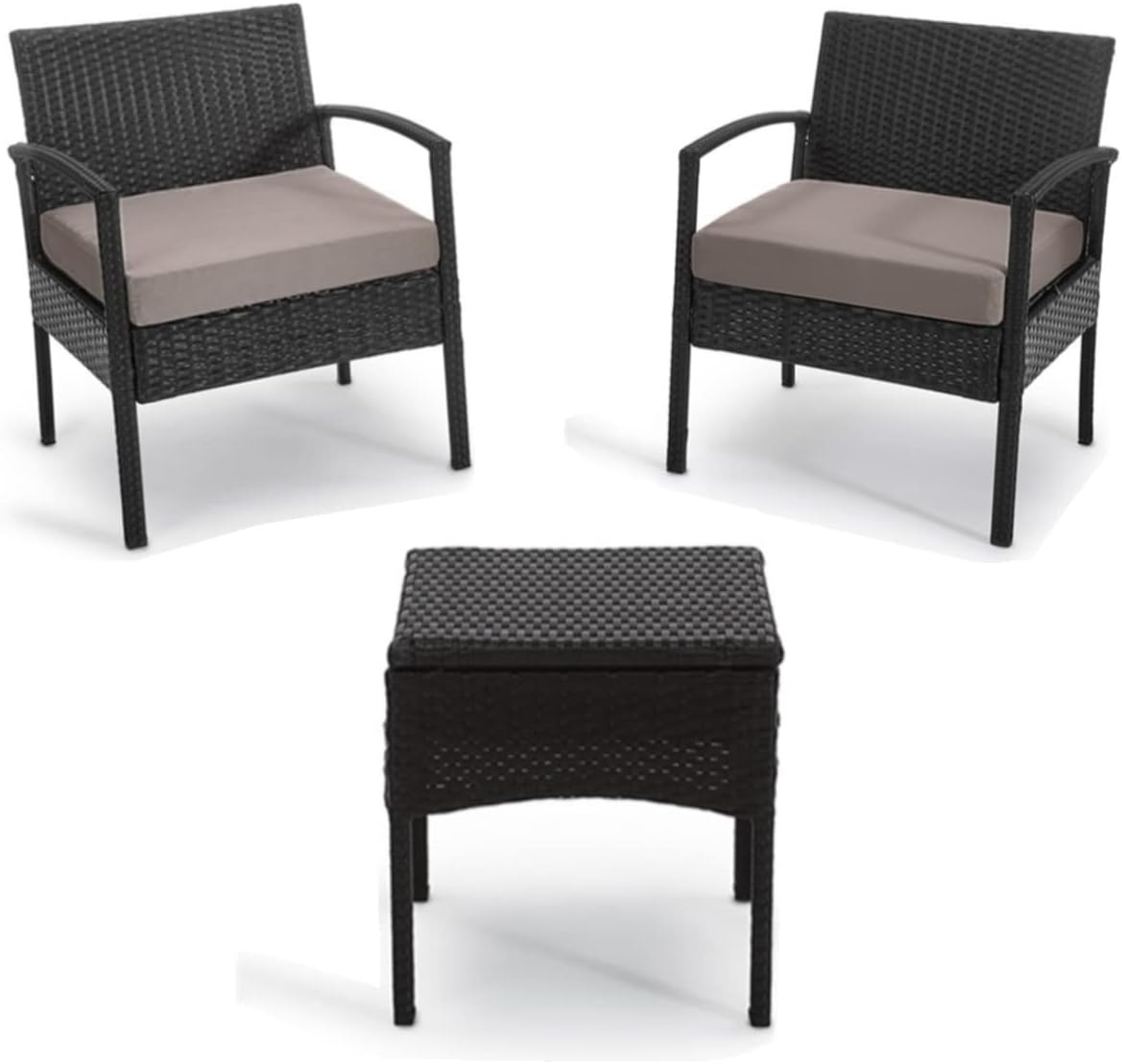 3 PCS Patio Rattan Conversation Chair Set with Coffee Table Blue X520