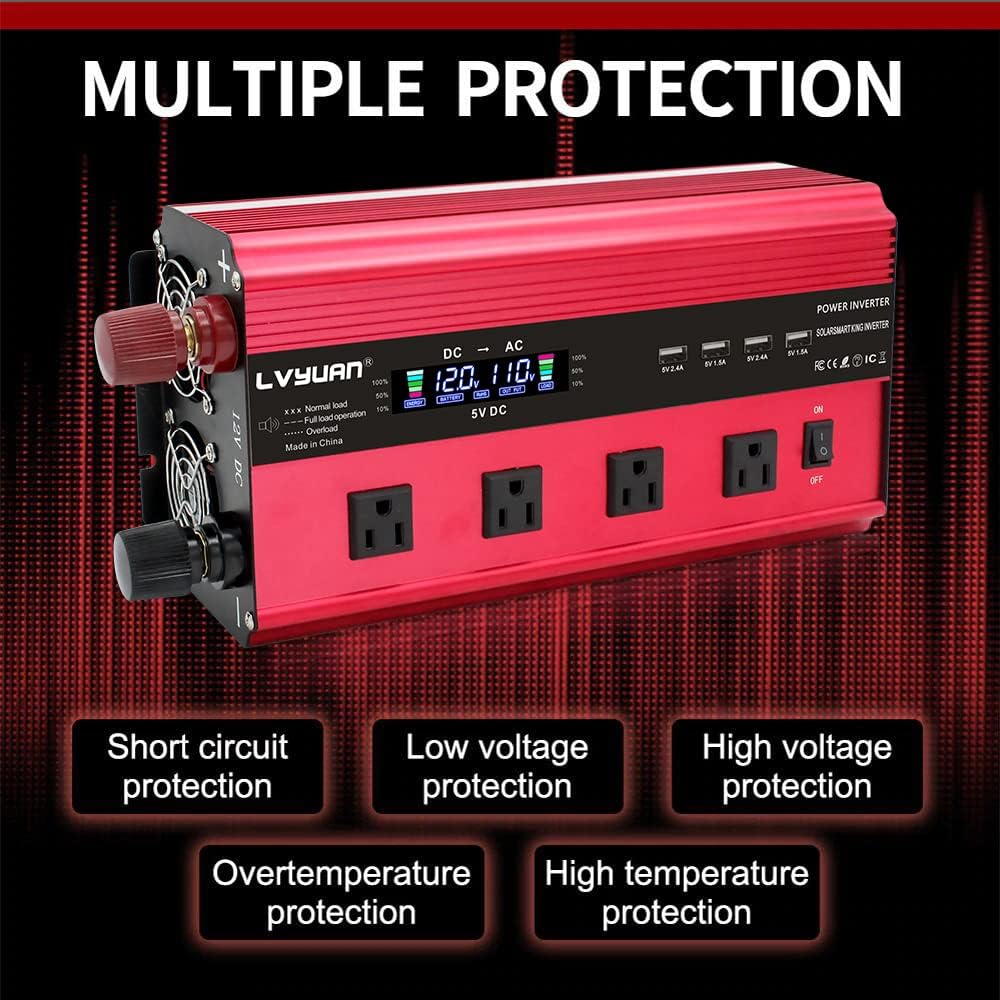 2500W Power Inverter 12V to 110V DC to AC with LCD Display, Remote Controller, 4 x AC Outlets, 4 x 3.1A USB G914