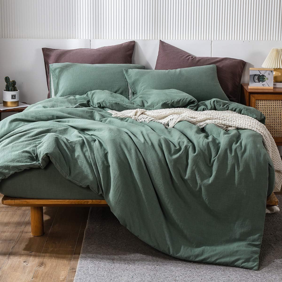 Pre-Washed Cotton Duvet Cover Set Heathered Dark Gray Queen S3343