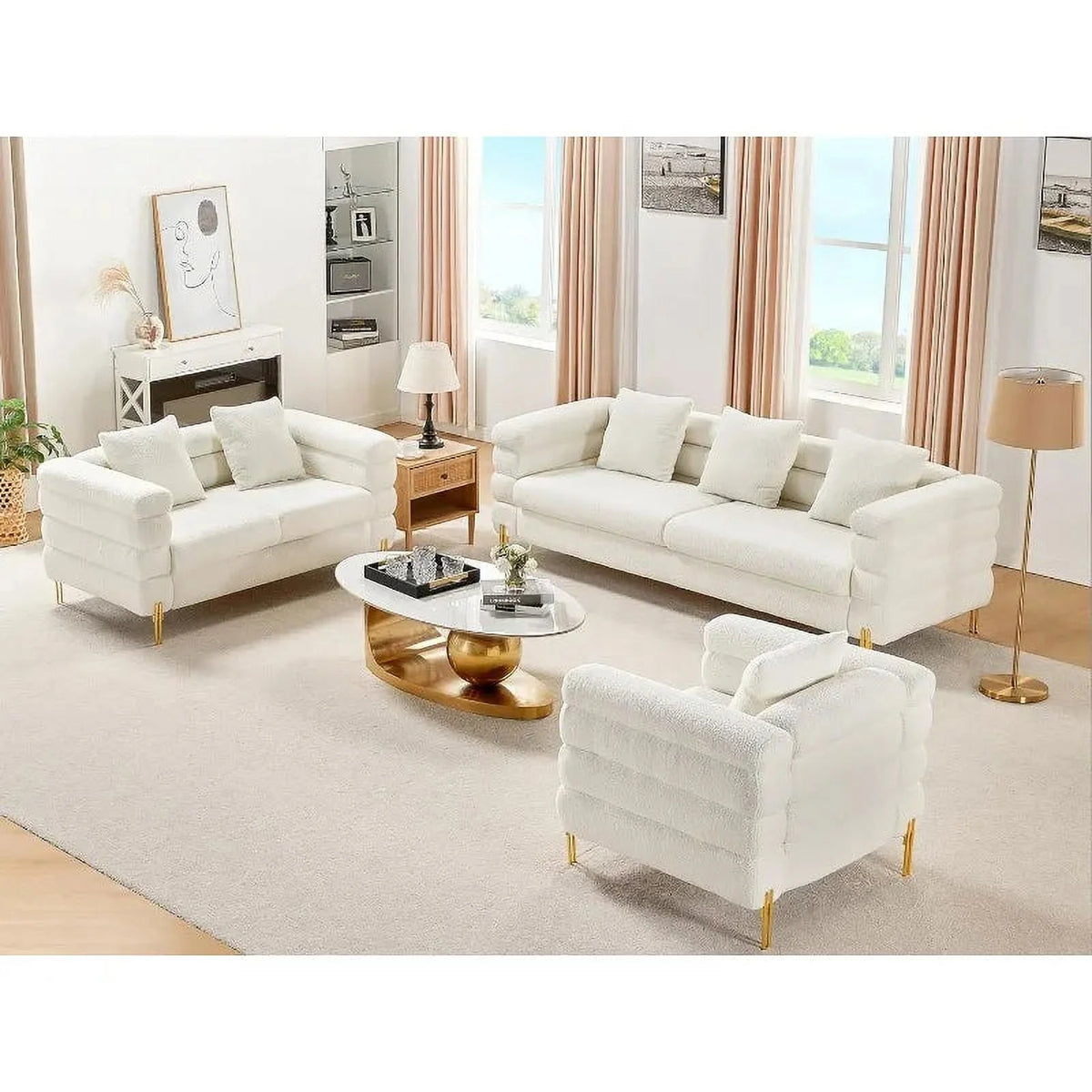 Oversized 85 Inch 3 Seater White Bouclé Sofa W7042