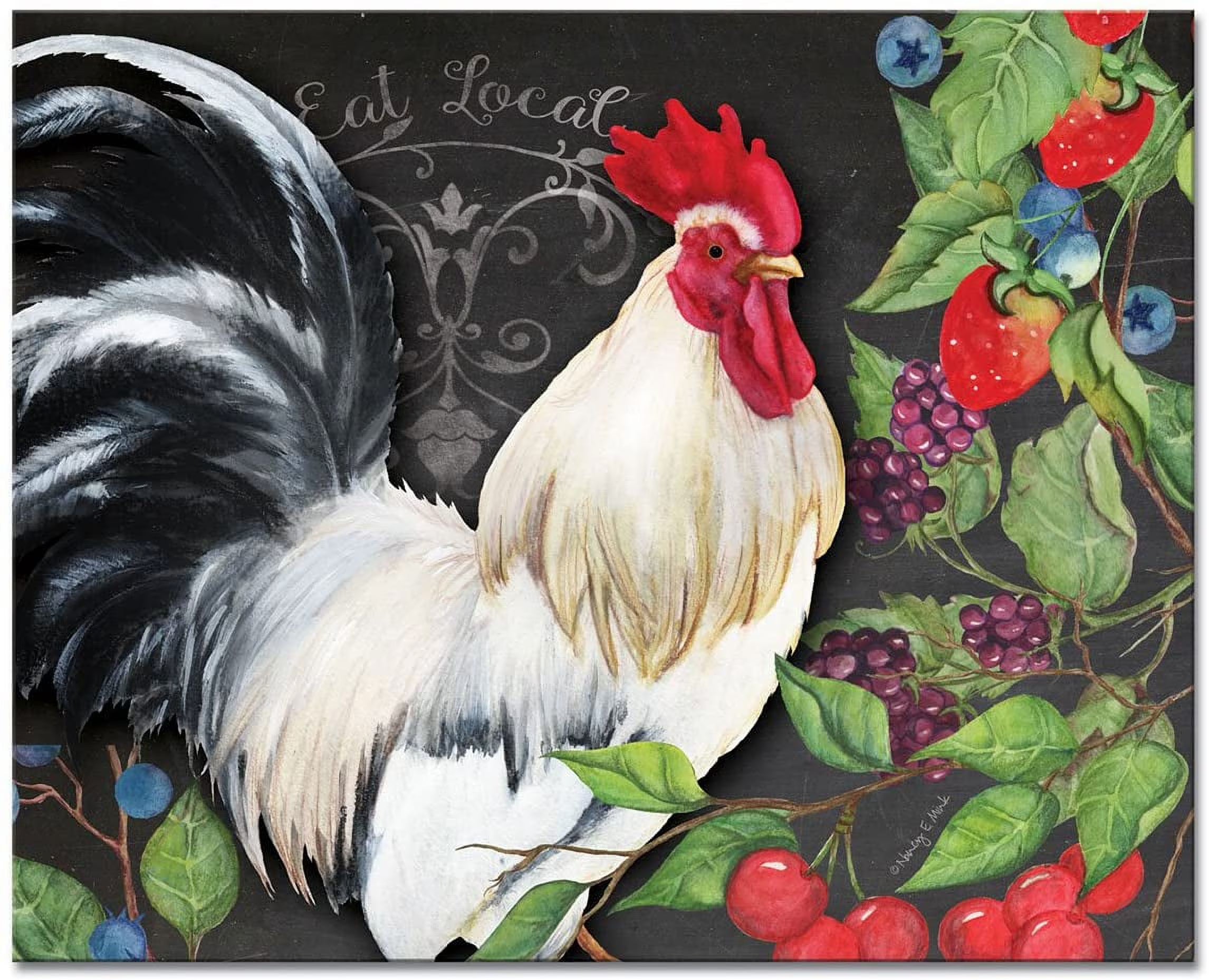 White Rooster Glass Cutting Board, 15 x 12" U3036