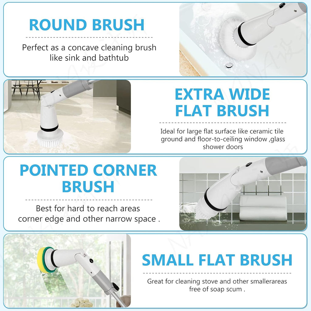 Electric Spin Scrubber with Adjustable Extension Handle, 4 Replaceable Brush Heads, Pack of 2 Z2469