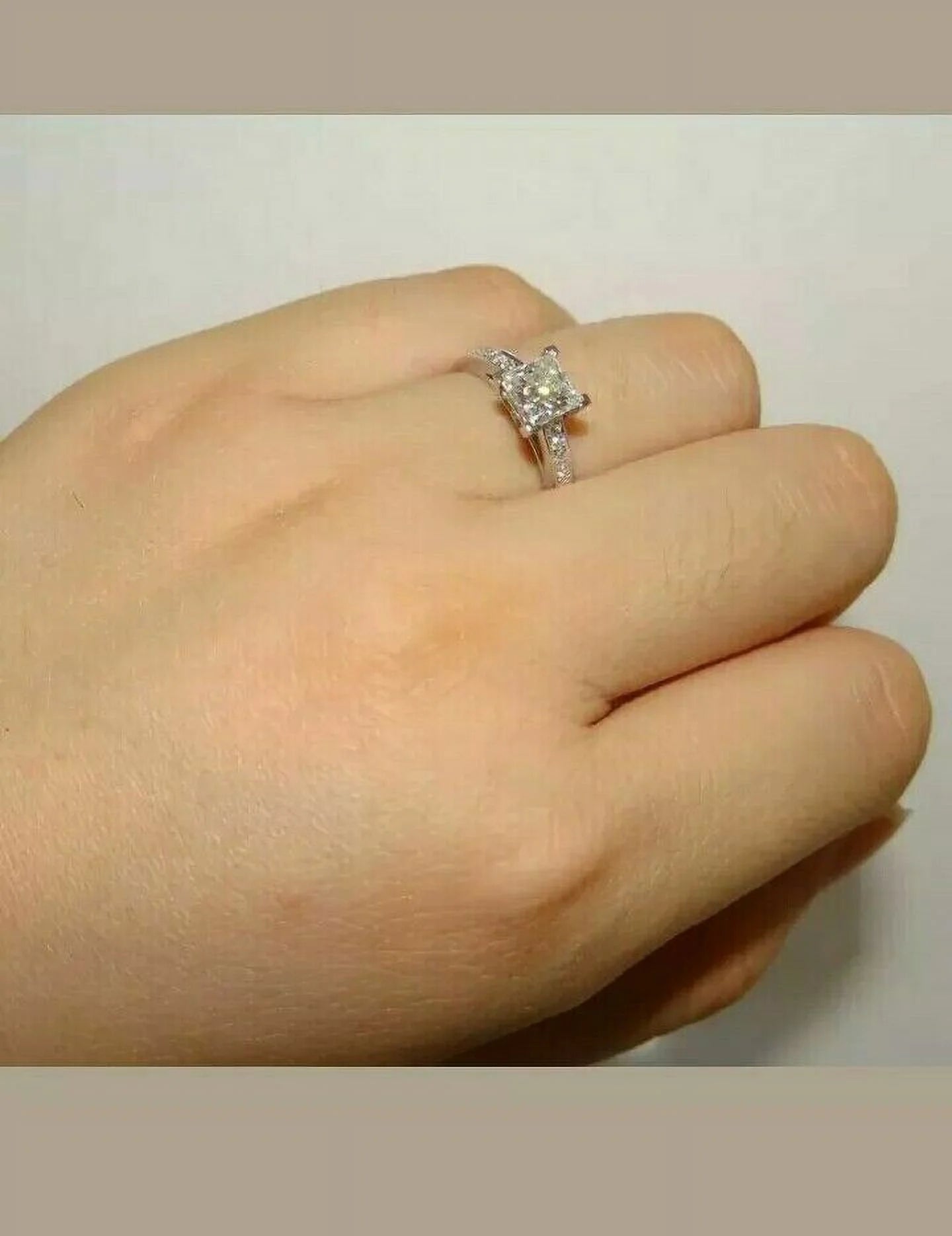 14K White Gold Plated Princess Cut Solitaire Ring H8469