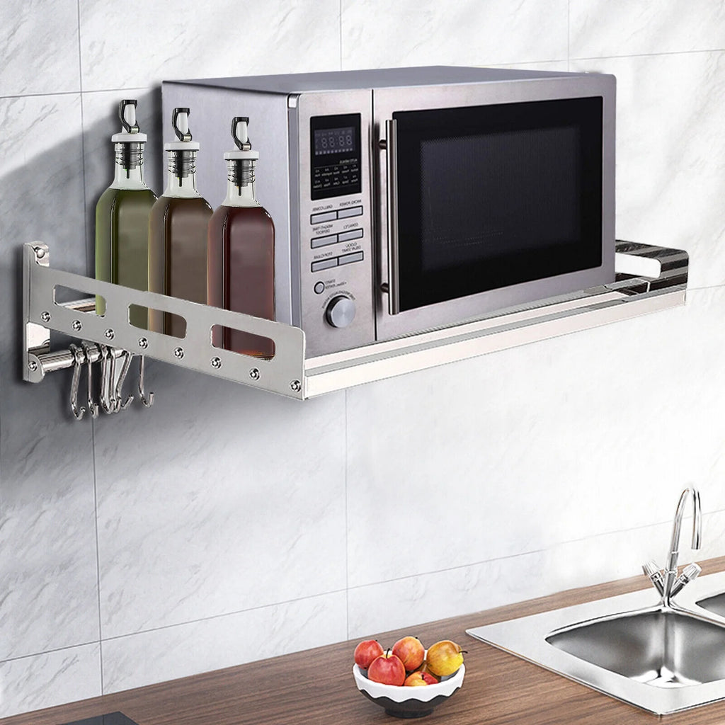 Wall Mount Microwave Oven Shelf Storage Bracket with 12 Hook Stainless E67764