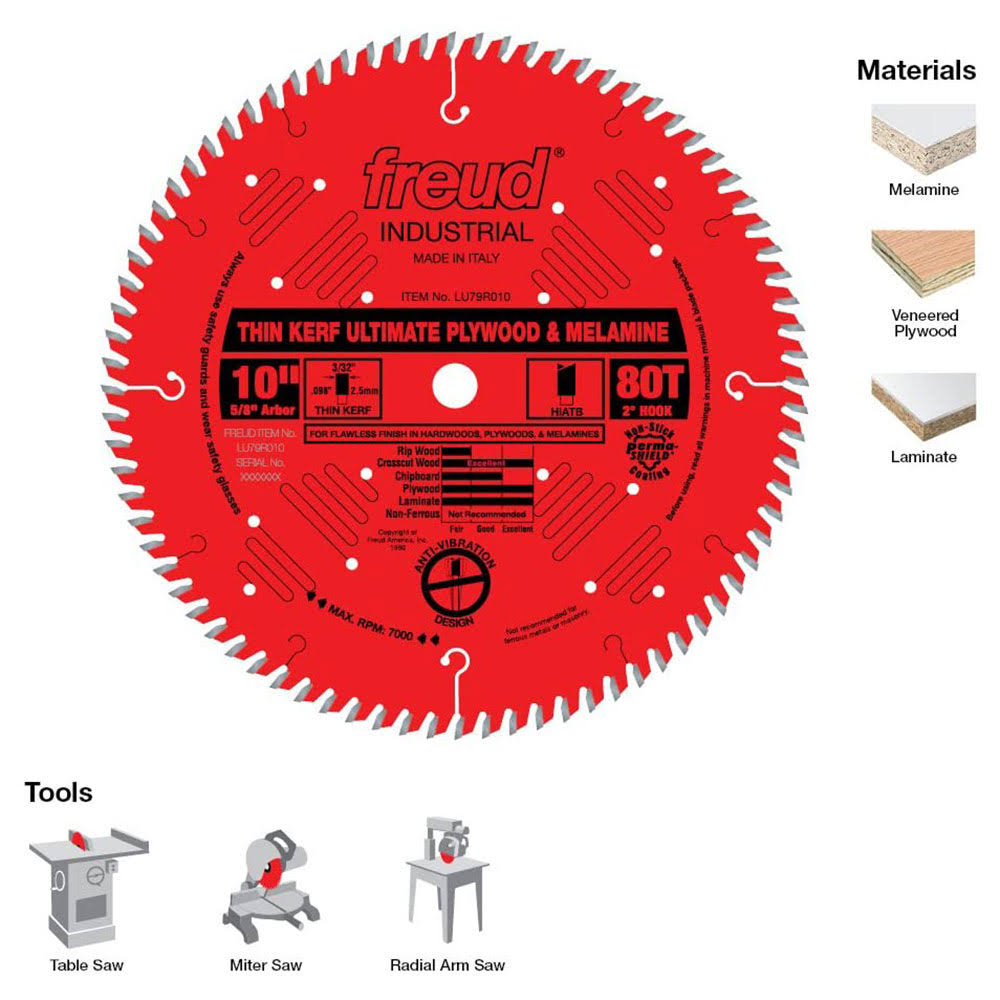 10x22 80T Thin Kerf Plywood & Melamine Saw Blade (4 Pack) K17232