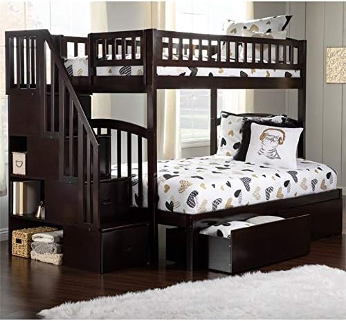 Solid Wood Staircase Storage Bunk Twin Over Full Espresso C5313