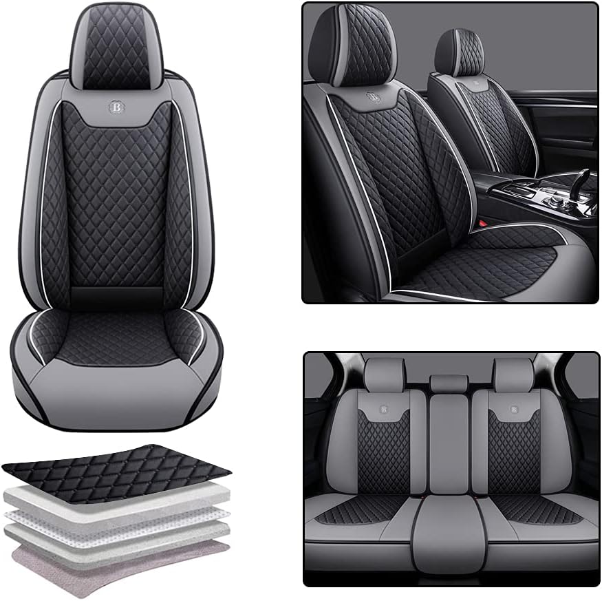 Pink-Black PU Leather Car Seat Covers Full Set 5 Seat A23132
