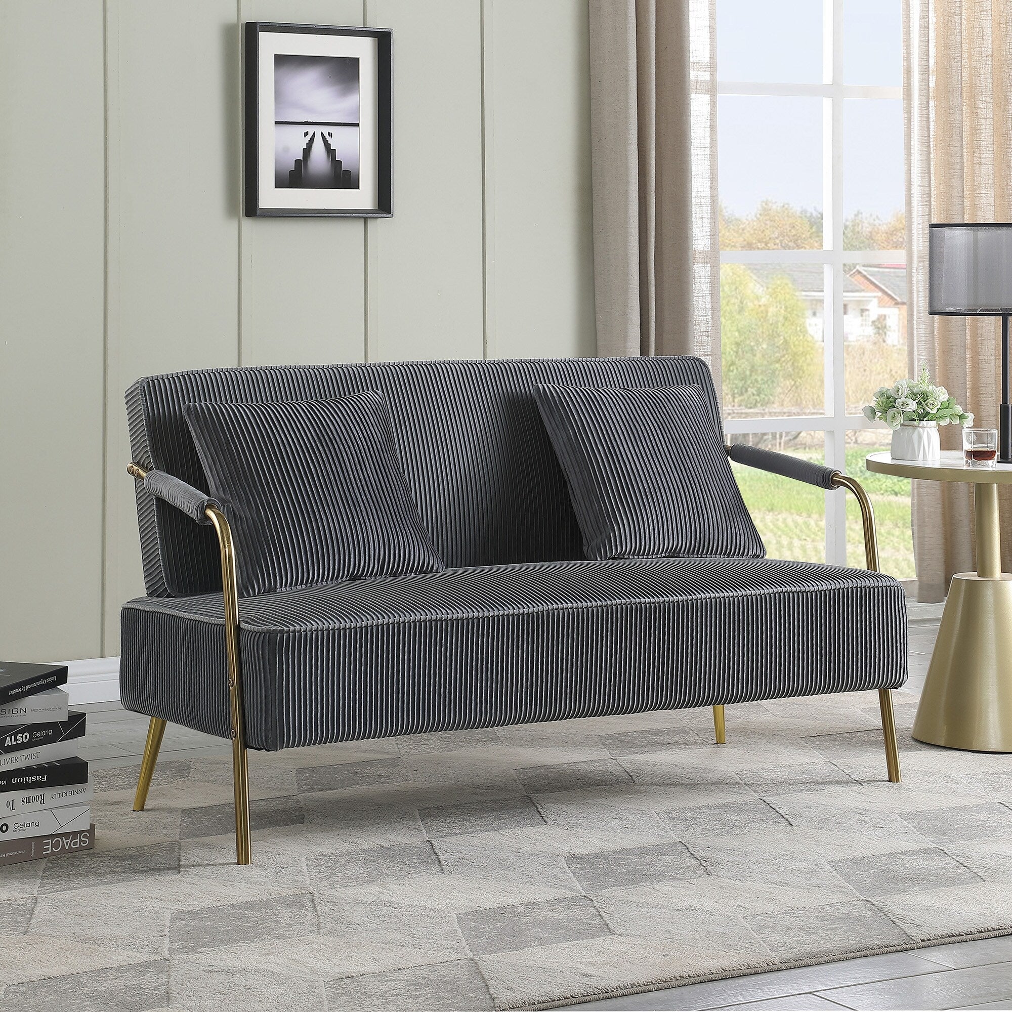 Grey Velvet Loveseat Sofa U84647