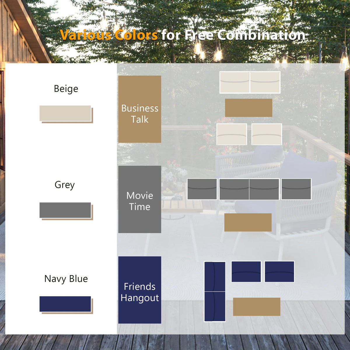 4 Piece Patio Conversation Set with Acacia Wood Table, Gray W588194