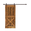 Distressed Mini x Walnut Stained Solid Knotty Pine Wood Interior Sliding Barn Door with Hardware Kit S176030