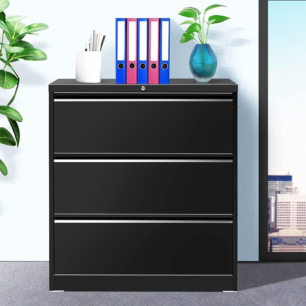 White Metal 4 Drawer Lateral Filing Cabinet with Lock R85102
