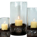 Large Clear Glass Candle Holder with Metal Band Base A6759