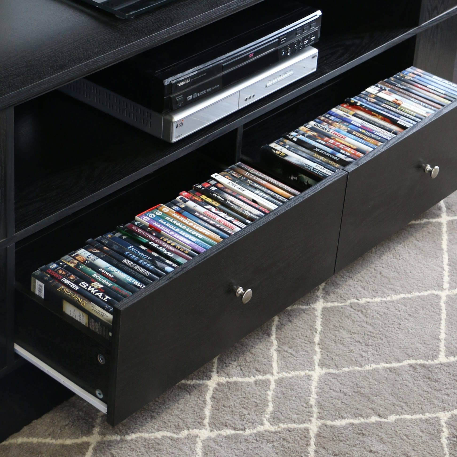 Black Wood TV Console with Storage T830152