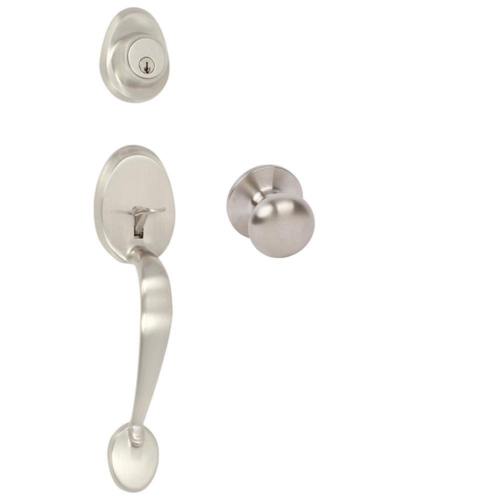 Double Cylinder Keyed Entry Handleset with Interior Knob or Lever Satin Nickel Y8049