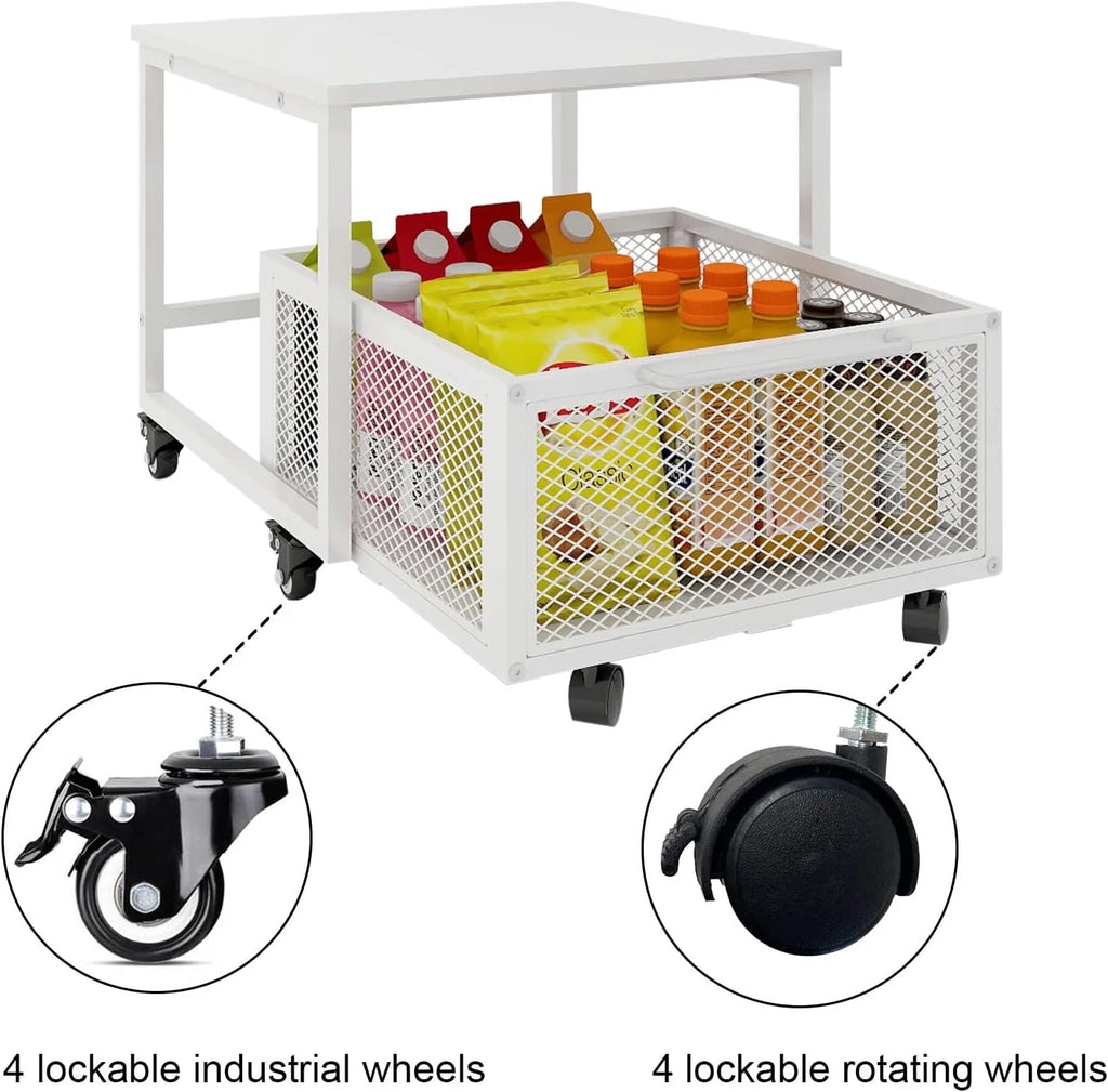 Mobile Mini Fridge Stand with 4 Lockable Wheels Rolling Fridge Cart I5428