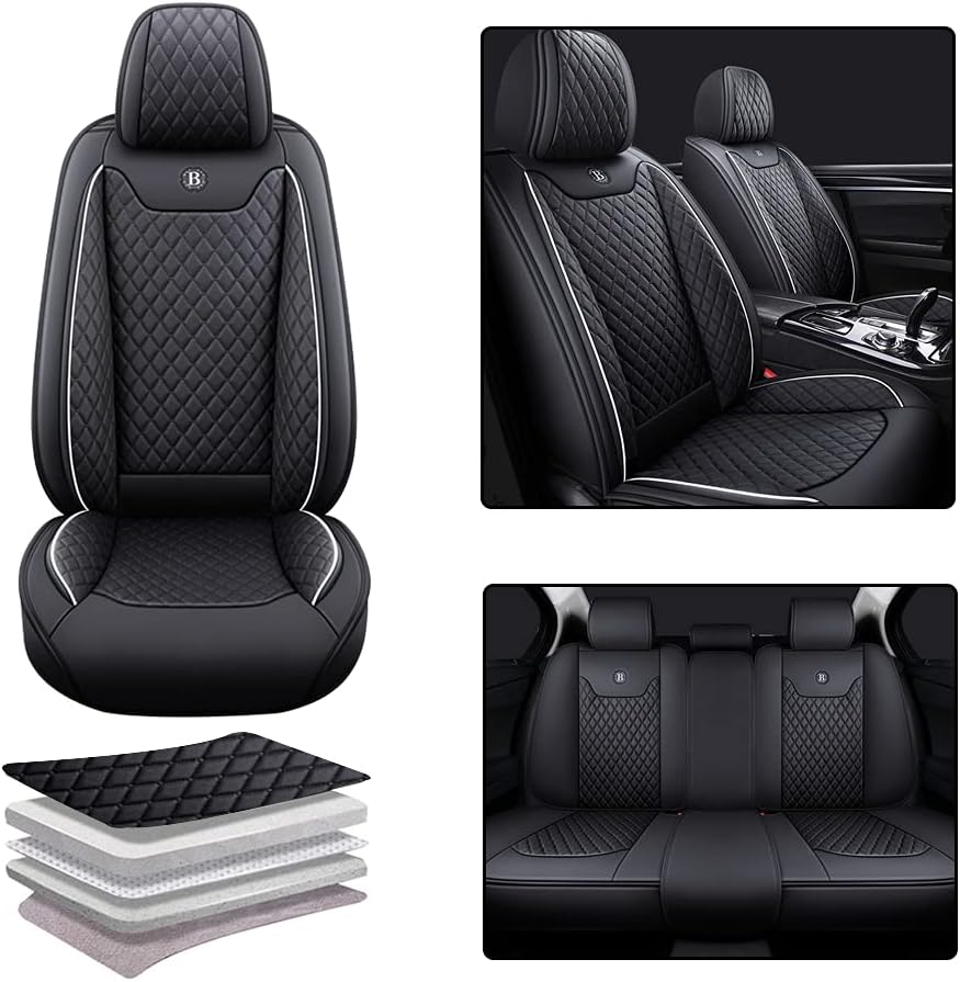 Pink-Black PU Leather Car Seat Covers Full Set 5 Seat A23132