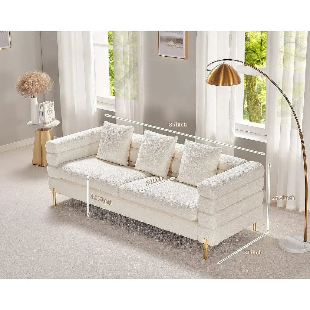 Oversized 85 Inch 3 Seater White Bouclé Sofa W7042