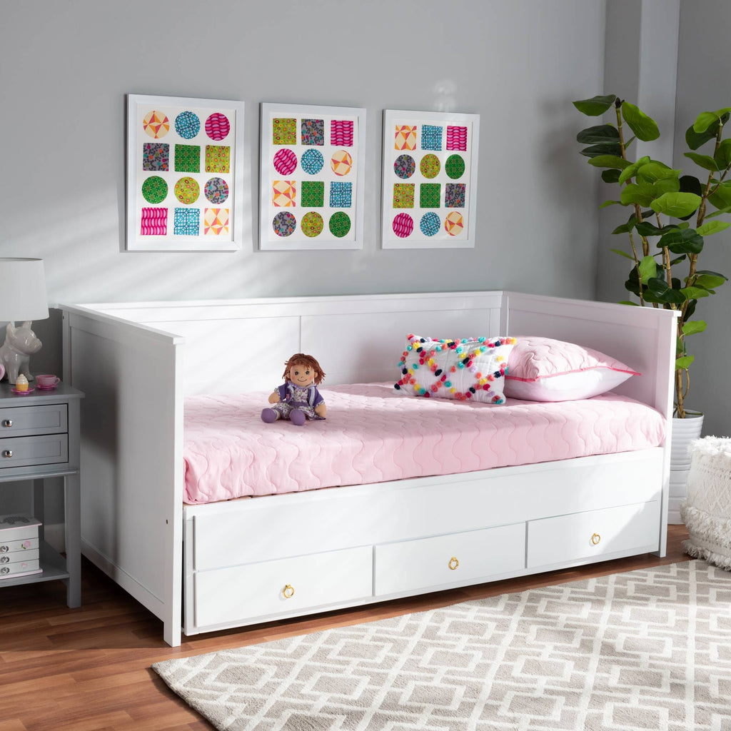 White Finished Wood Expandable Twin Size to King Size Daybed with Storage Drawers I1235