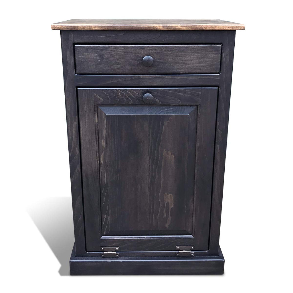 Trash Bin Cabinet with Drawer, Solid Wood, Pewter J656
