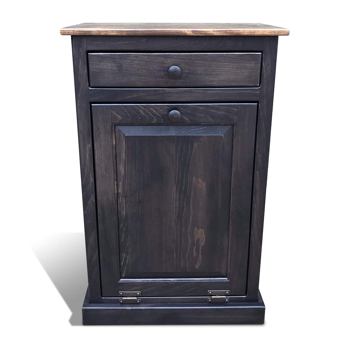 Trash Bin Cabinet with Drawer, Solid Wood, Pewter J656