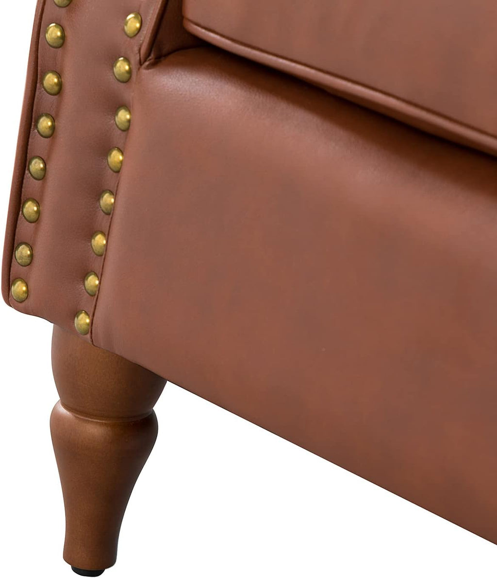 Brown Faux Leather Accent Chair with Solid Wood Legs S621