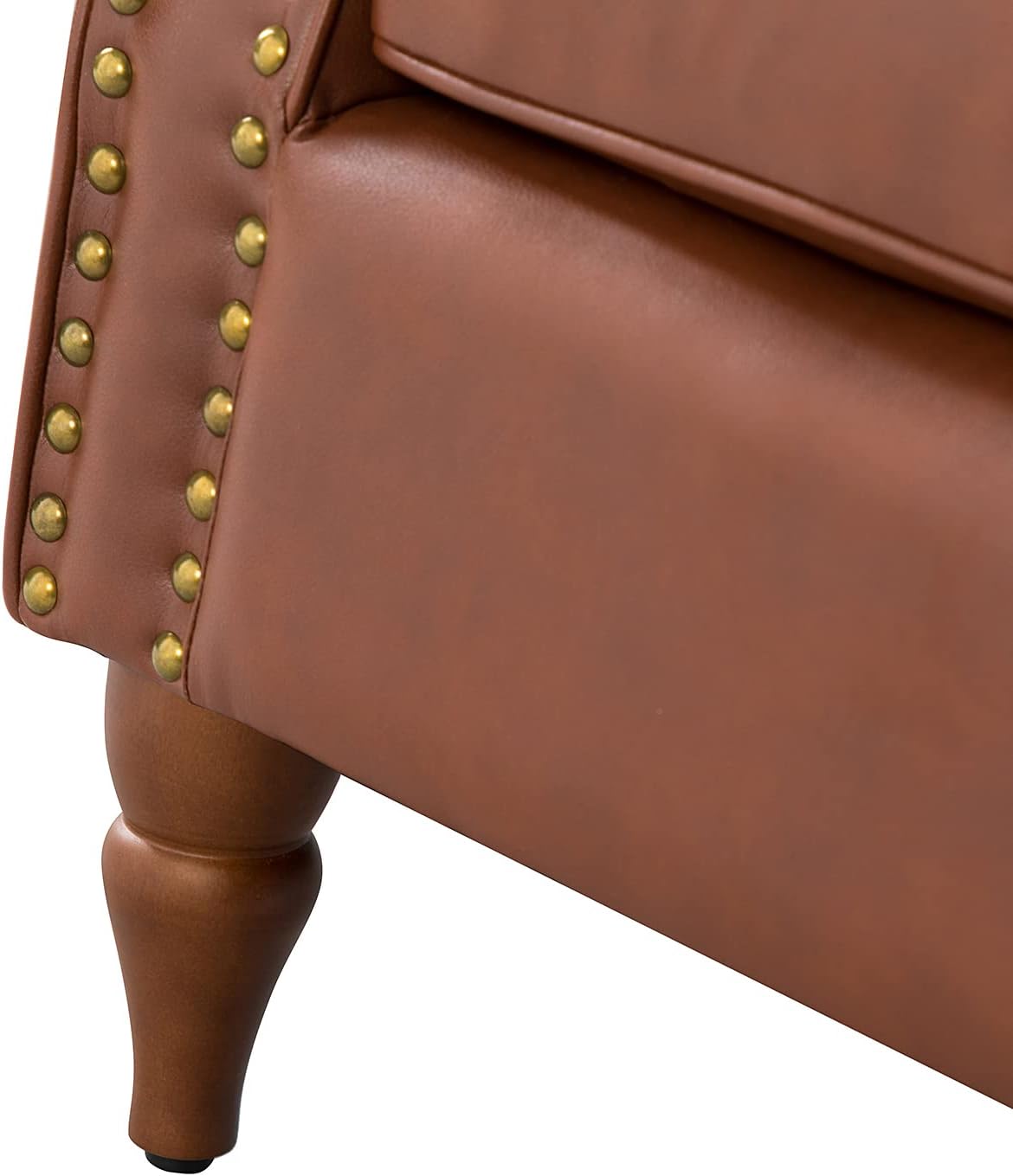 Brown Faux Leather Accent Chair with Solid Wood Legs S621