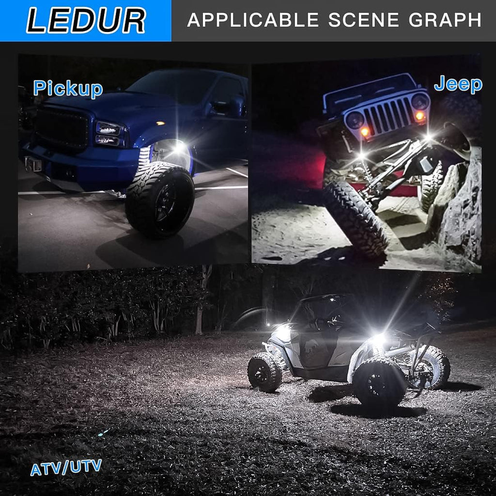 White 12Pods LED Rock Lights Kit with Switch Wire Harness H87187