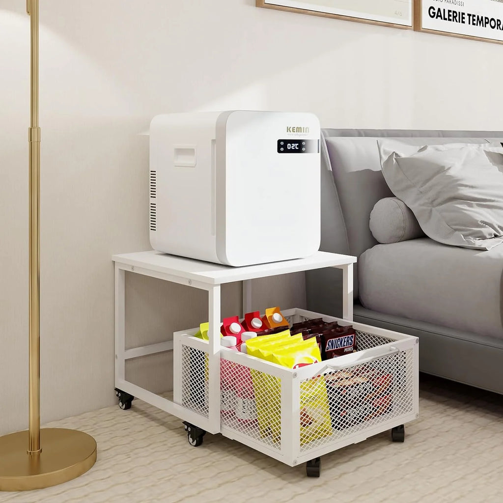 Mobile Mini Fridge Stand with 4 Lockable Wheels Rolling Fridge Cart I5428