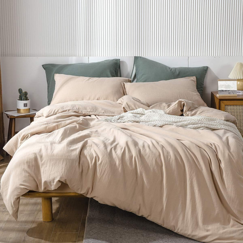 Pre-Washed Cotton Duvet Cover Set Heathered Dark Gray Queen S3343