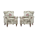 Wooden Upholstered Accent Chair Set of 2 with Removable Cushion Wingback Floral Lounge Sofa Set Nailhead Trim X43018