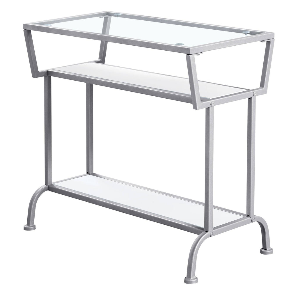 White Silver Metal Accent Table with Tempered Glass P174207