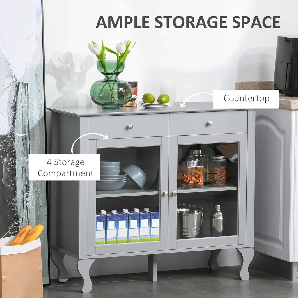 Retro Kitchen Sideboard Storage Cabinet with Glass Doors and Drawers H384