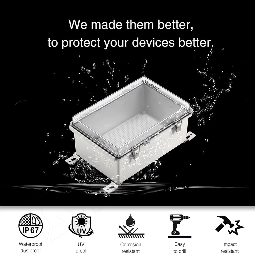 Clear Hinged Cover Junction Box with Mounting Plate, IP67 Waterproof ABS Plastic Grey, Pack of 2 F41277