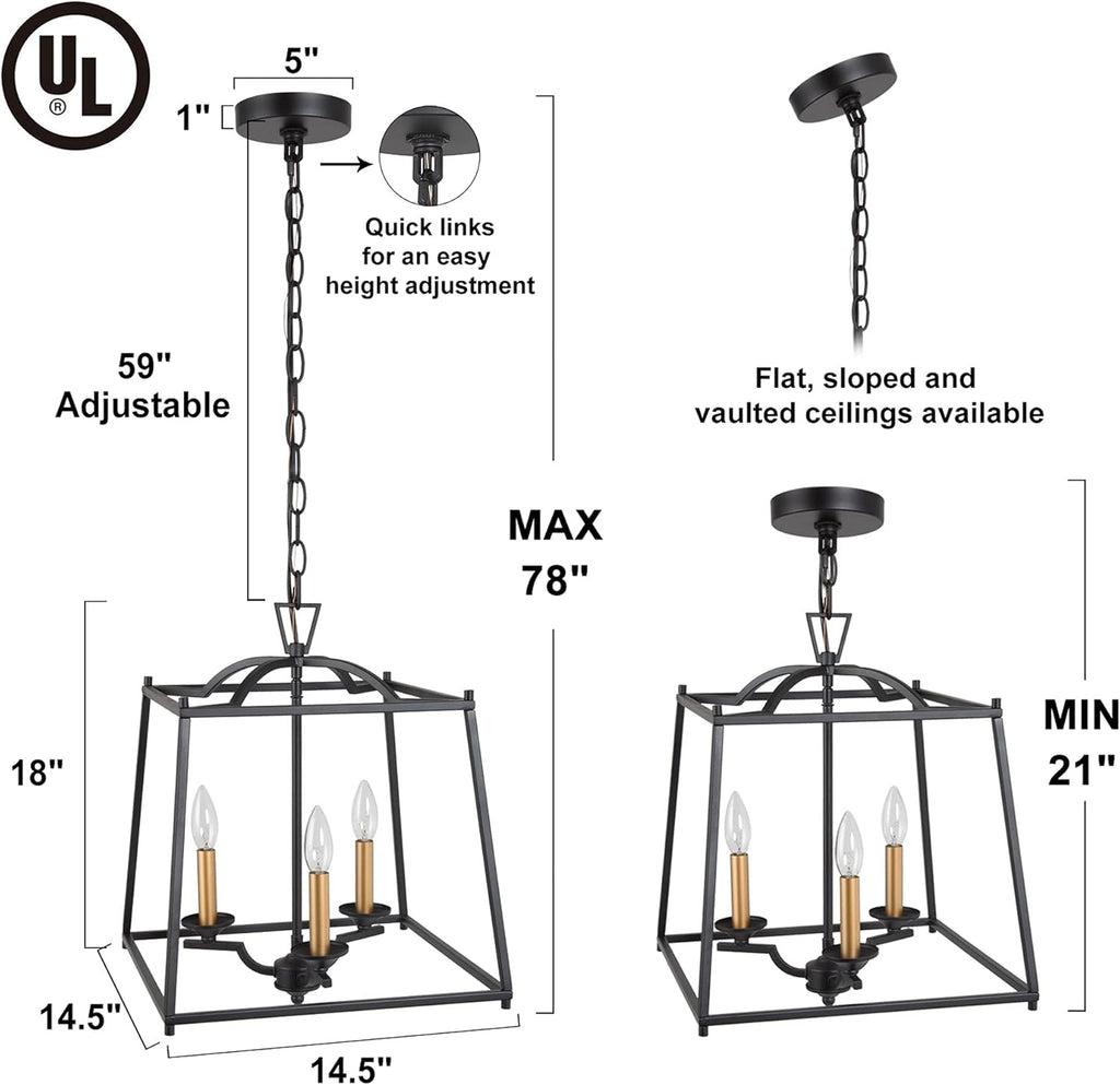 Black Modern 3-Light Lantern Cage Chandelier I869477