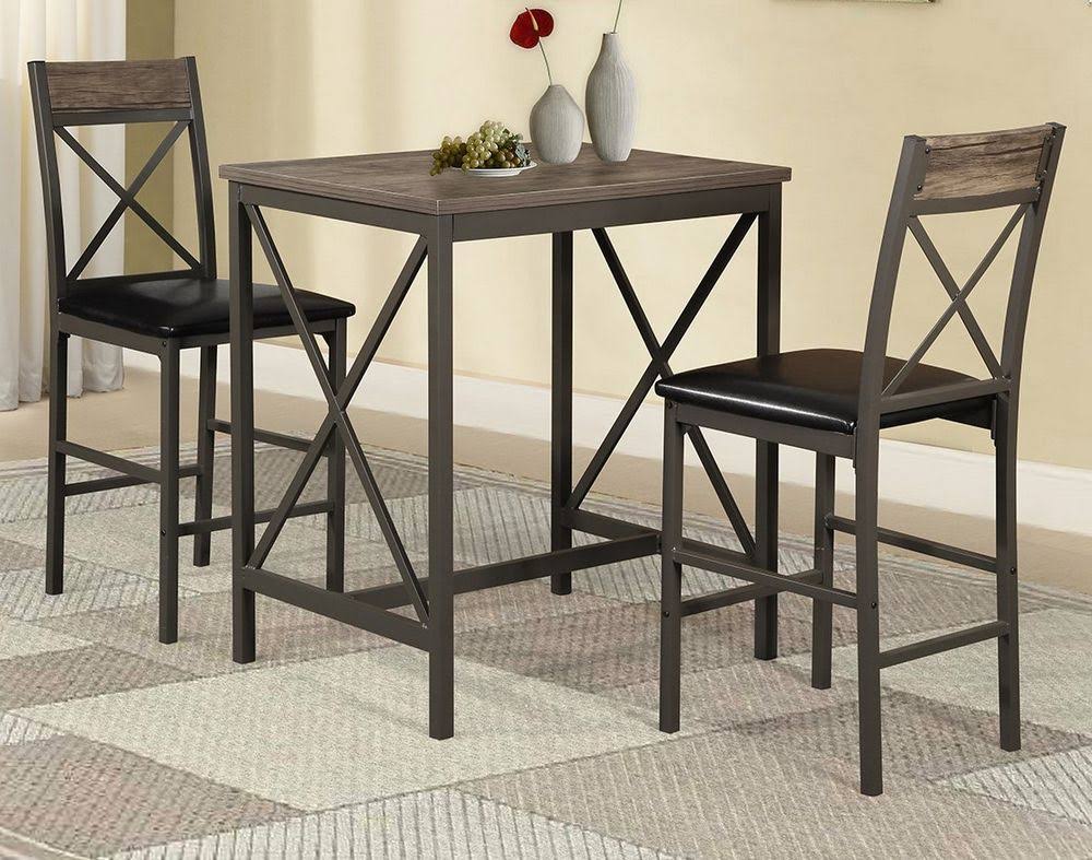3-Pc Brown Metal/Wood Counter Height Table Set X40458