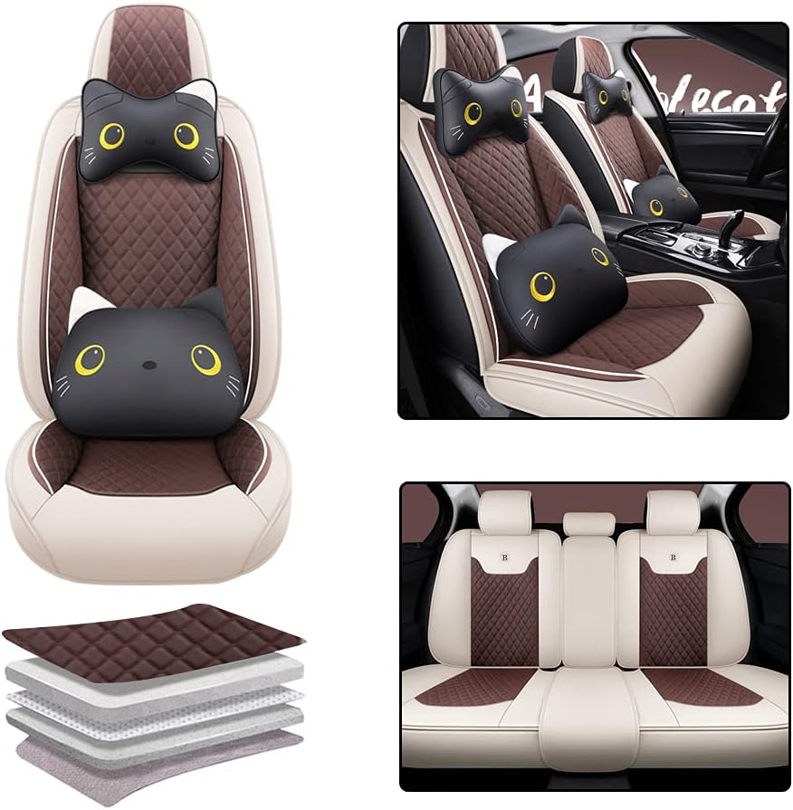 Pink-Black PU Leather Car Seat Covers Full Set 5 Seat A23132