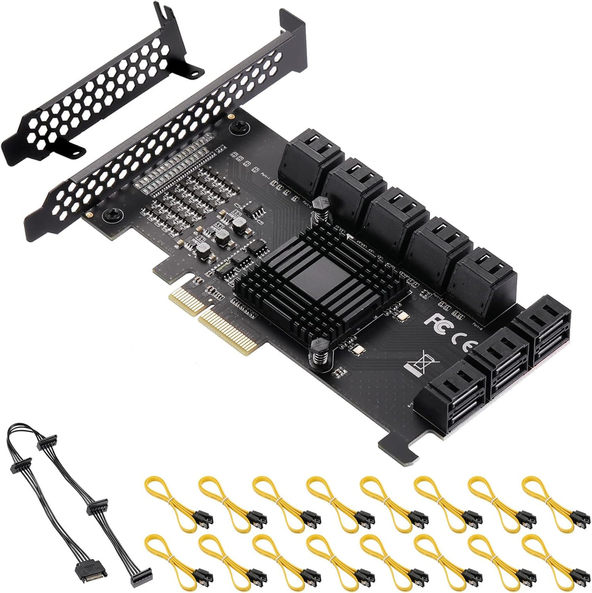 PCI Express to 8 Ports 4X SATA 3.0 Controller PCIe Expansion Card, Low Profile Bracket, 8 Cables, Pack of 2 A142161