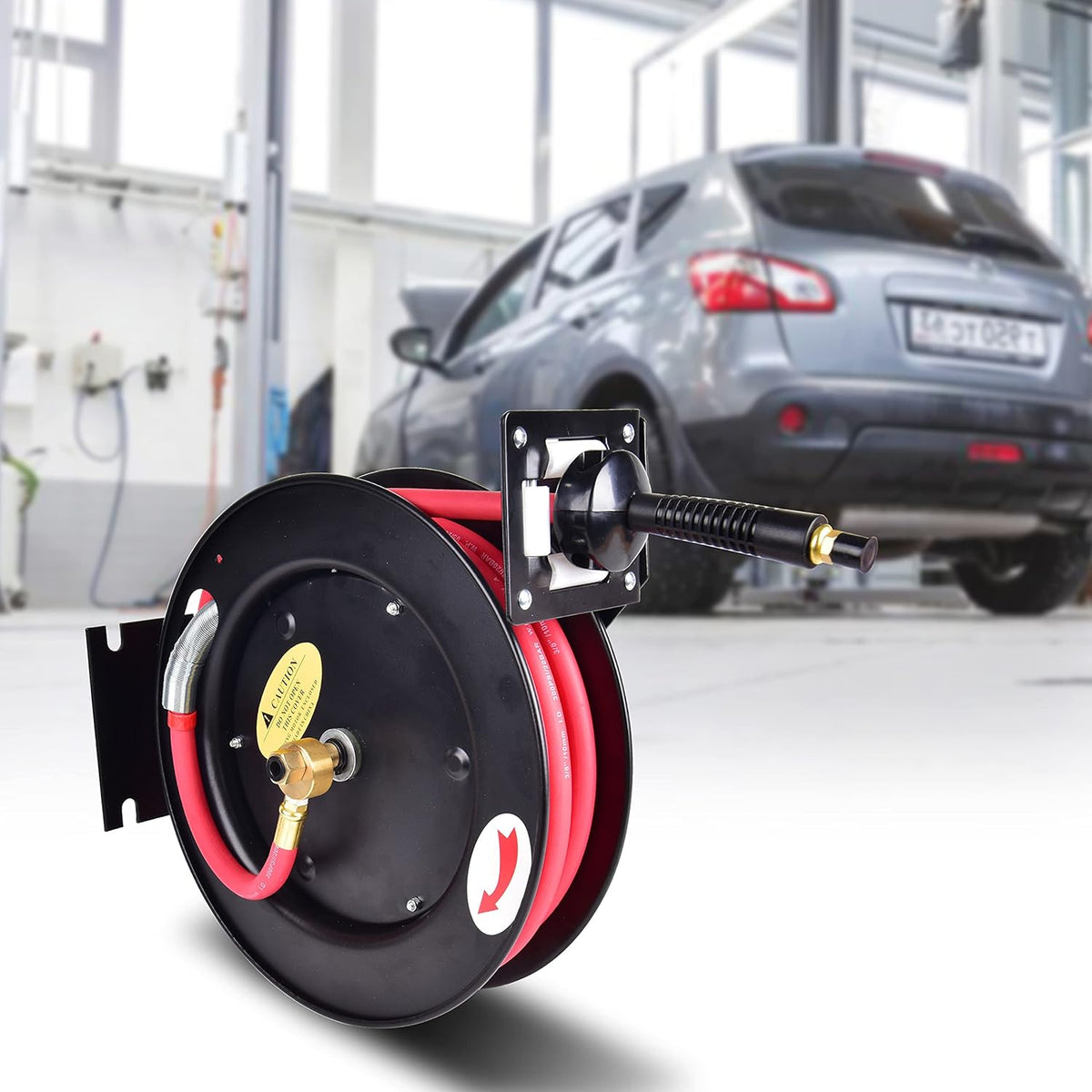 Retractable 3/8 in x 25 ft Air Hose Reel, Wall Mount, 300 PSI Hybrid Hose, Pack of 2 T13611