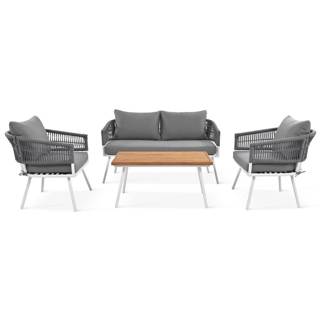 4 Piece Patio Conversation Set with Acacia Wood Table, Gray W588194