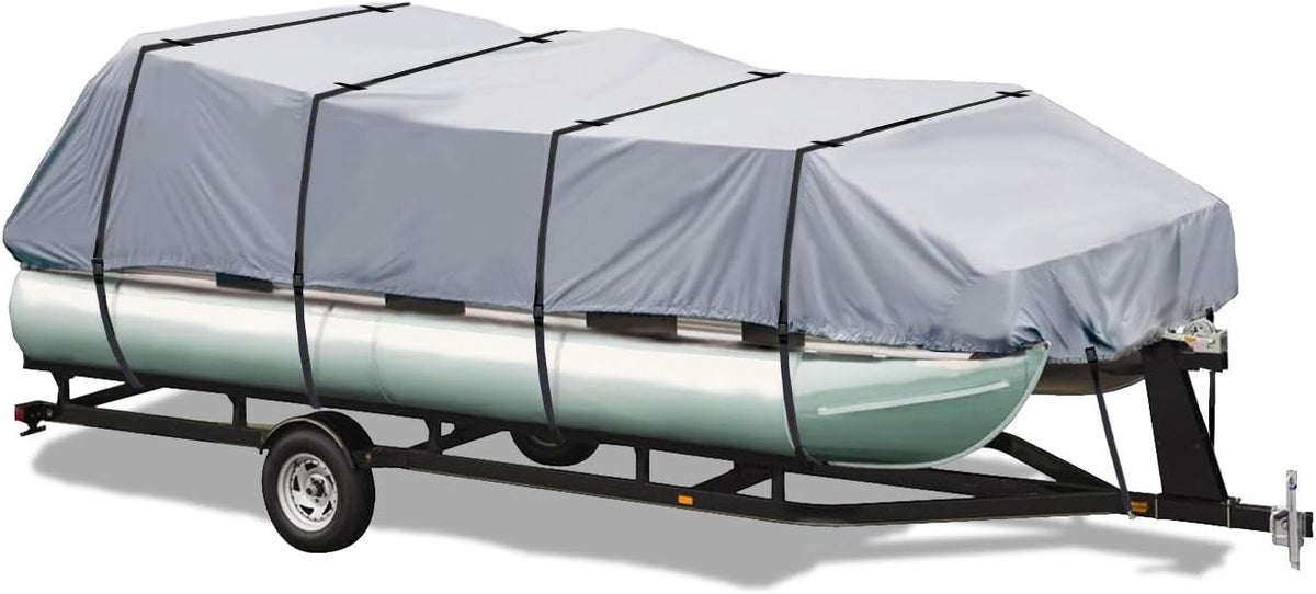 Pontoon Boat Cover, Waterproof 600D Polyester Trailerable, 17 ft to 20 ft Long, Blue K727585