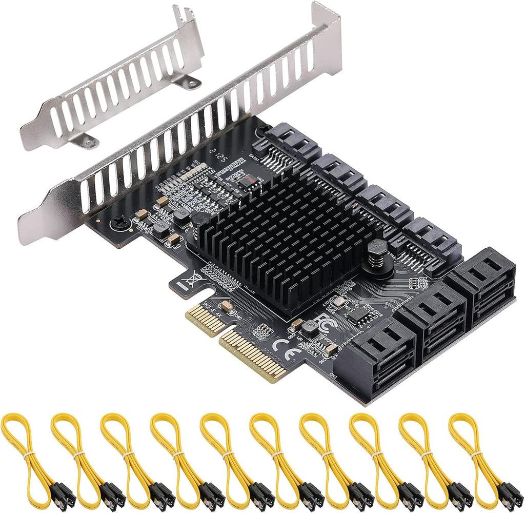 PCI Express to 8 Ports 4X SATA 3.0 Controller PCIe Expansion Card, Low Profile Bracket, 8 Cables, Pack of 2 A142161