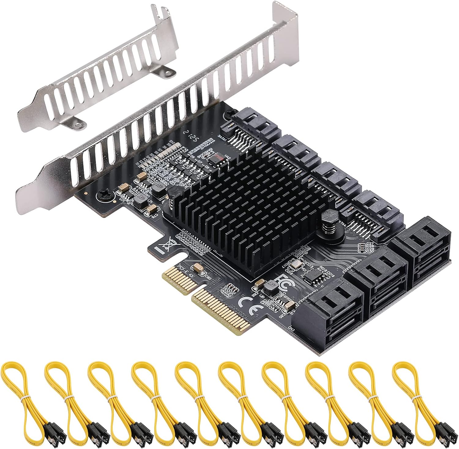 PCI Express to 8 Ports 4X SATA 3.0 Controller PCIe Expansion Card, Low Profile Bracket, 8 Cables, Pack of 2 A142161