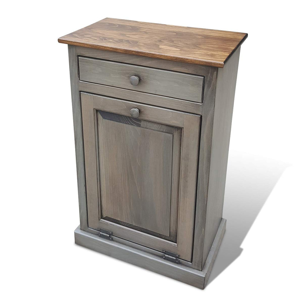 Trash Bin Cabinet with Drawer, Solid Wood, Pewter J656