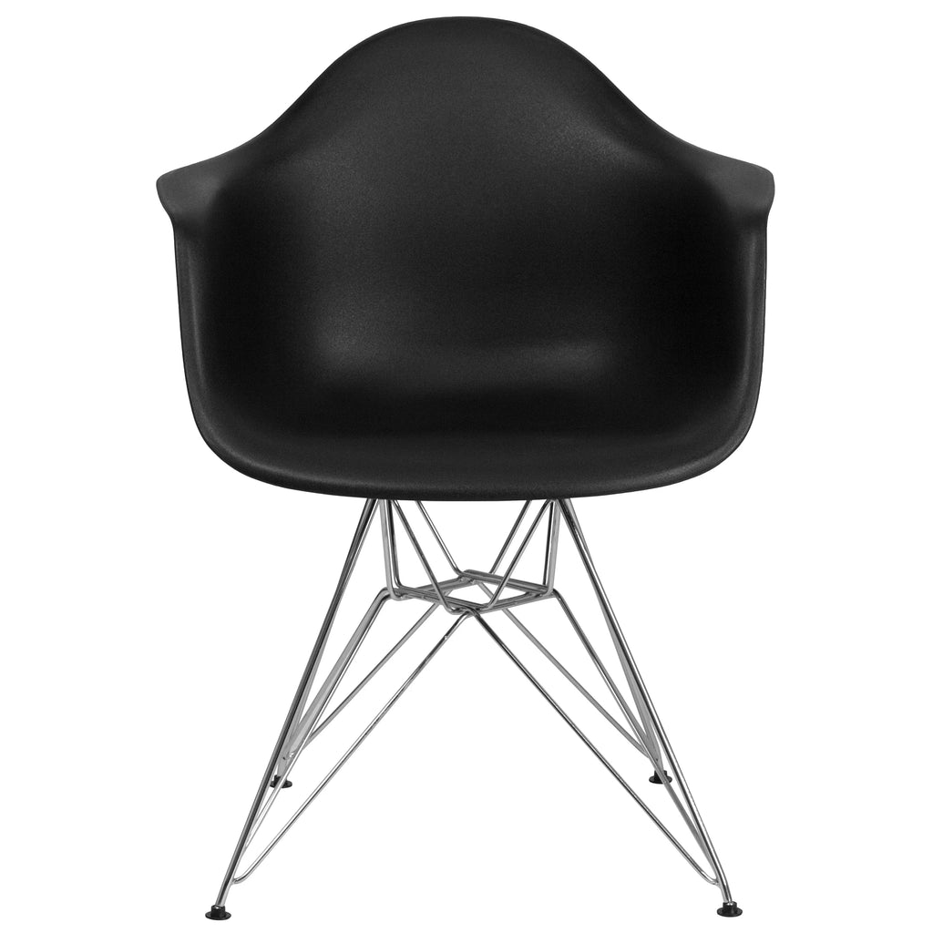 Black Arm Chair with Chrome Legs Set of 2 E7608