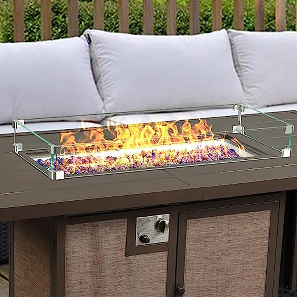 Rectangular Tempered Glass Fire Pit Wind Guard with Aluminum Corner Bracket W388285