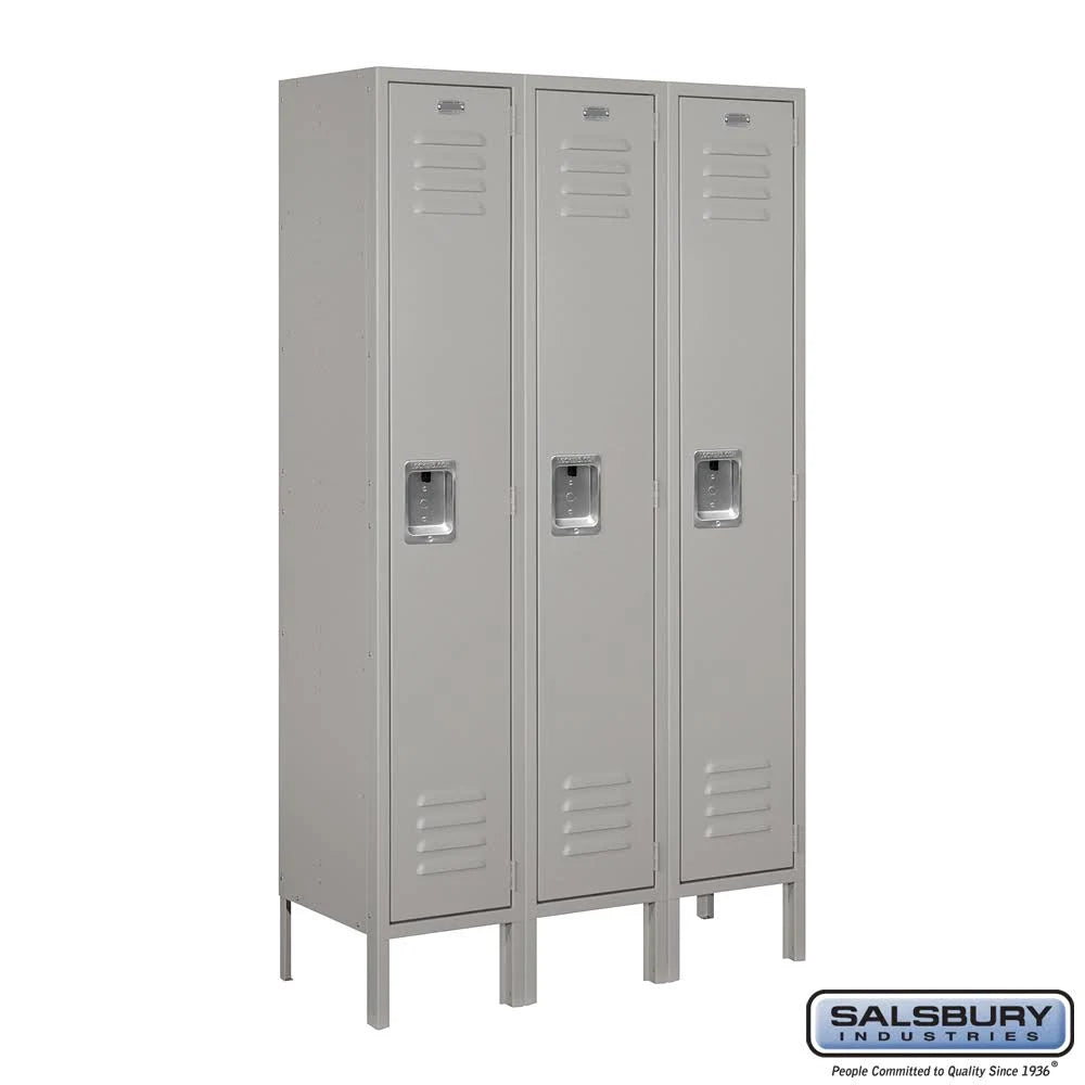 Gray Metal Locker - Single Tier - 3 Wide - 5 Feet High - 12 Inches Deep V3135
